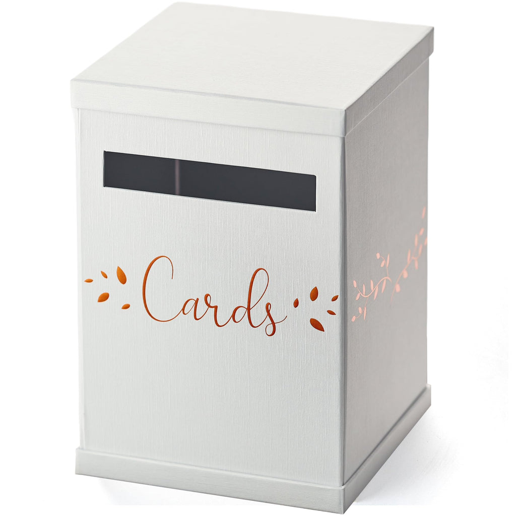 Rose Gold Card Box, Large 12    Gift Card Box Holder, White Wedding Mailbox, Sweet 16, Birthday Party, Graduation, Baby & Bridal