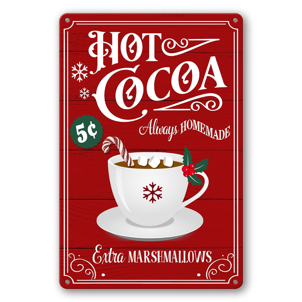 sebiuo Christmas Signs Hot Cocoa Bar Metal Tin Sign Decor For Home Vintage Christmas Coffee Cocoa Sign Hot Chocolate Bar Sign Wa