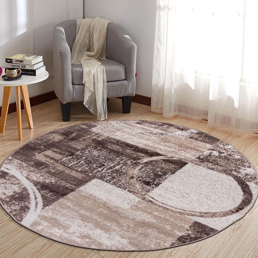Rugshop Contemporary Abstract Circle Design Soft Area Rug 6' 6'' Round Brown
