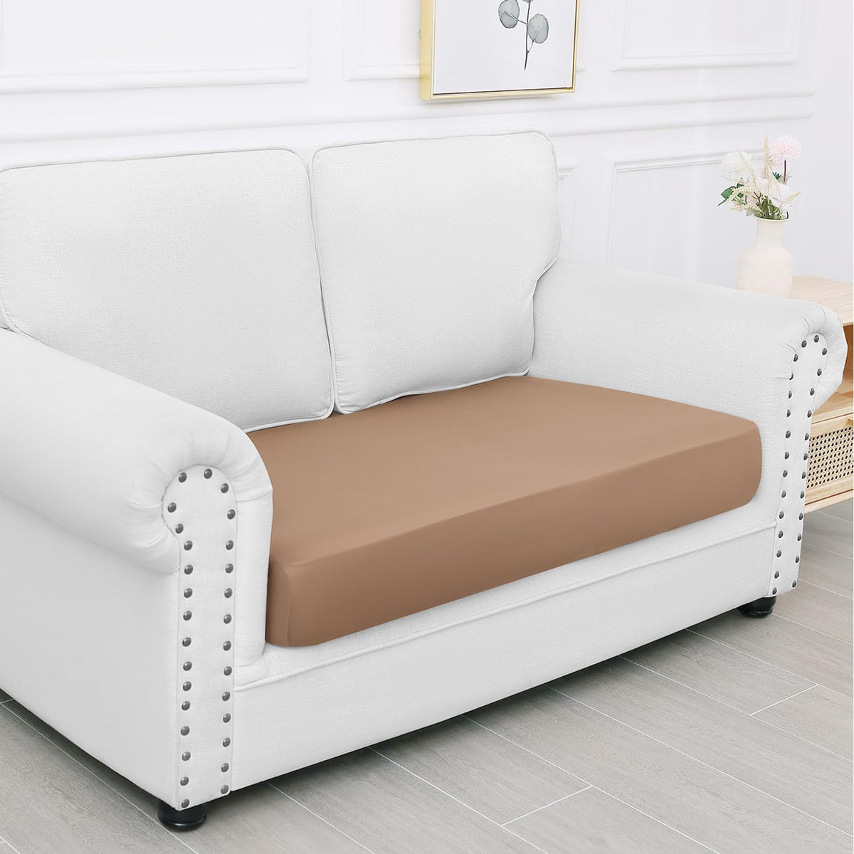 Smiry Waterproof Couch Cushion Covers, Stretch Washable Sofa Cushion Cover, Soft Sofa Slipcover Elastic Non-Slip Furniture Protector For Pets, Kid (Medium, Camel)