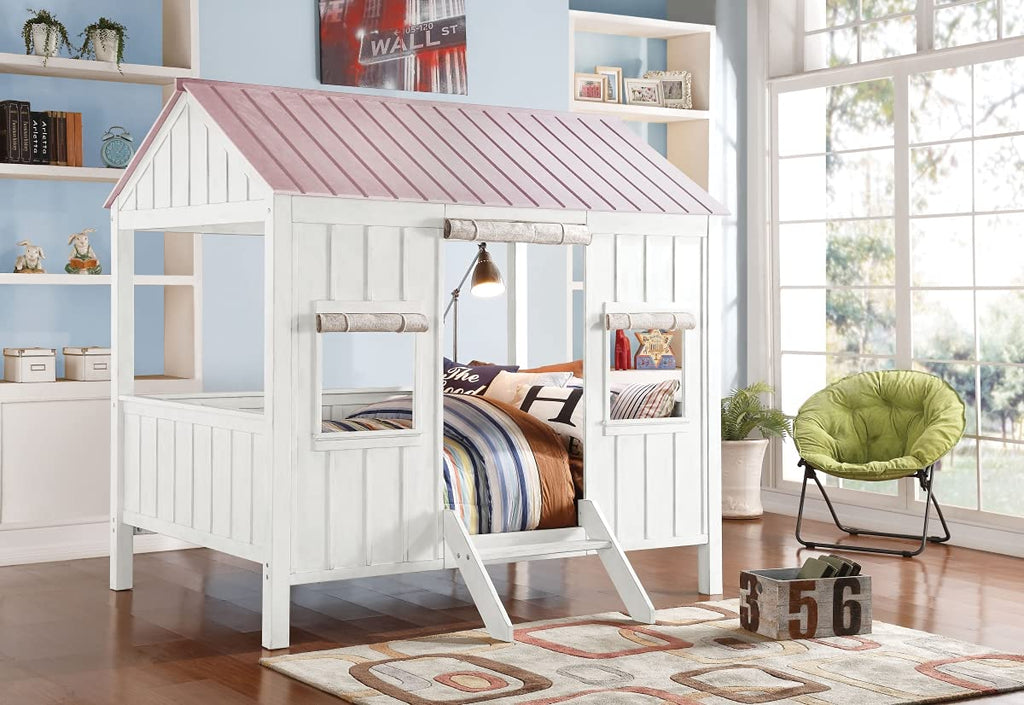 acme 37695F Spring Cottage Full Size Bed - White & Pink, 3 Piece