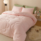 Clothknow Queen Pink Comforter Set 3Pcs Daisy Puff Bedding Comforter Sets Pink Floral Queen Comforter Soft Pink Queen Size Comforter Sets