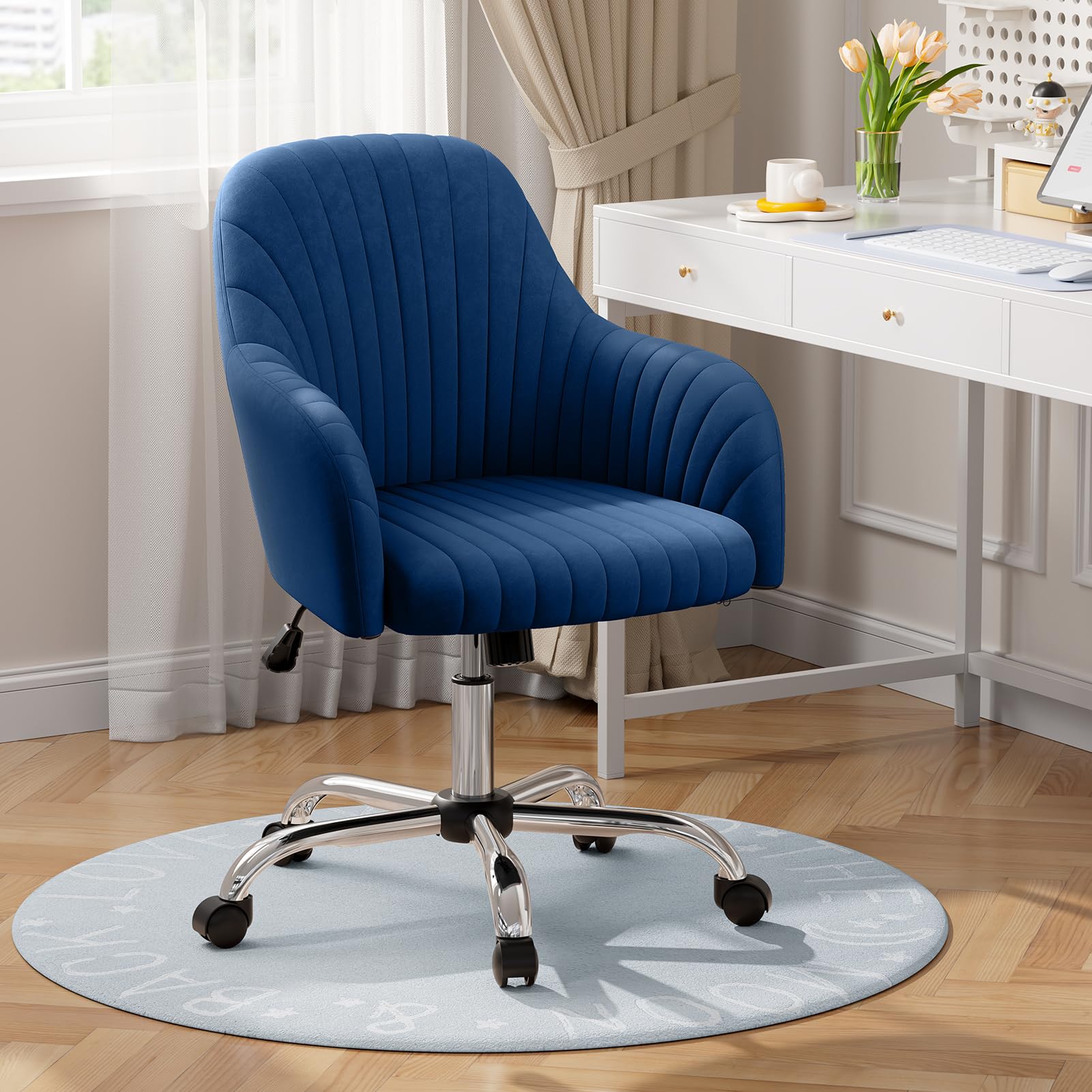 Warmiehomy Desk Chair, Velvet Office Chair for Home Office, Comfy Vanity Chair, Girl Cute Makeup Chair with Arm Rest for Bedroom