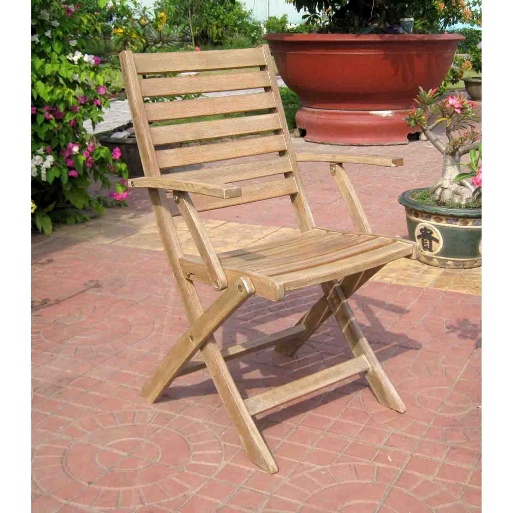 International Caravan Furniture Piece Acacia Folding S/2 Ladder Back Armchair