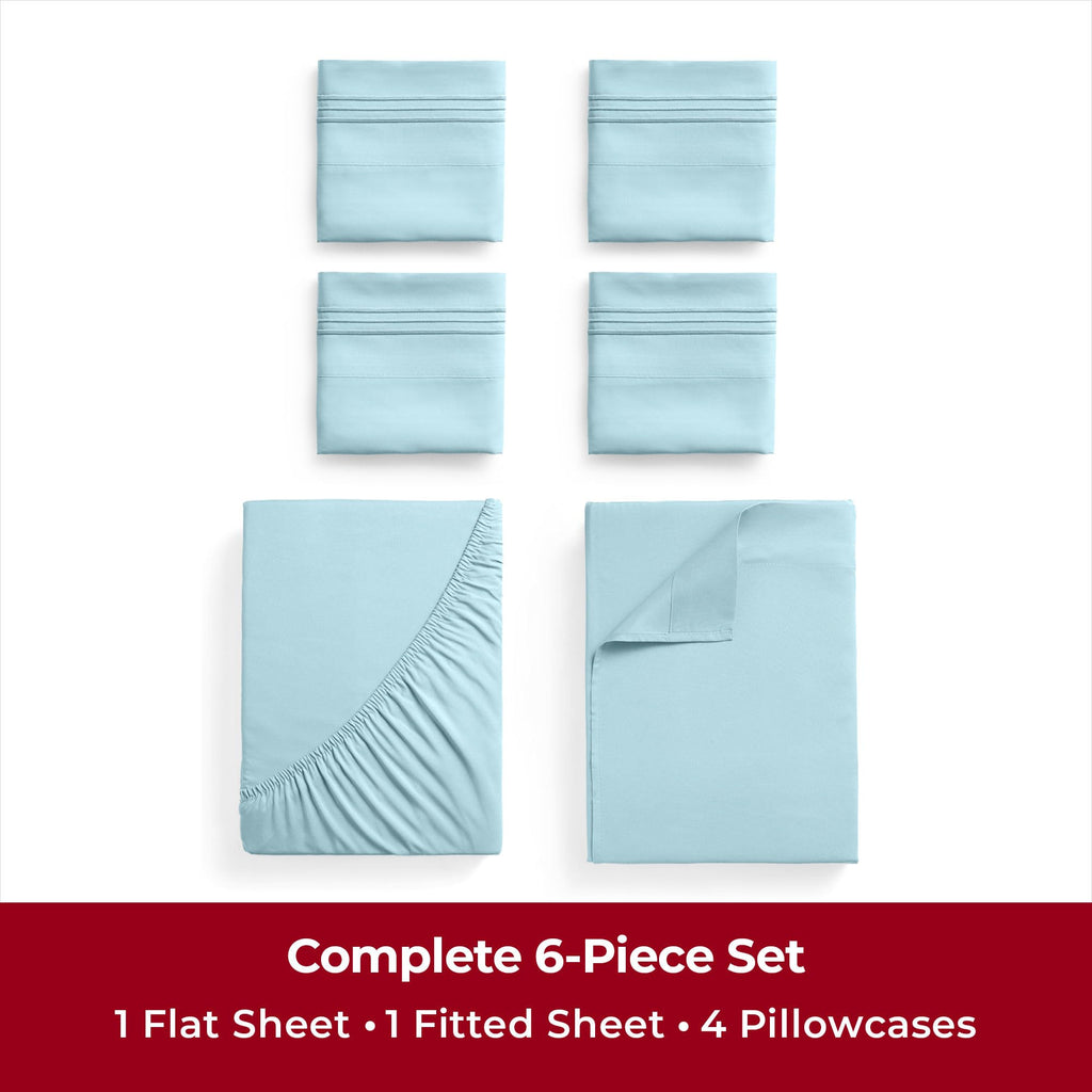 Mellanni Full Sheet Set - 6-Piece Iconic Collection Bedding, (Including 4 Pillowcases), 16-Inch Deep Pocket, Easy Care, Extra Soft, Cooling Sheets, Brushed Microfiber - Aqua