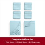 Mellanni Full Sheet Set - 6-Piece Iconic Collection Bedding, (Including 4 Pillowcases), 16-Inch Deep Pocket, Easy Care, Extra Soft, Cooling Sheets, Brushed Microfiber - Aqua