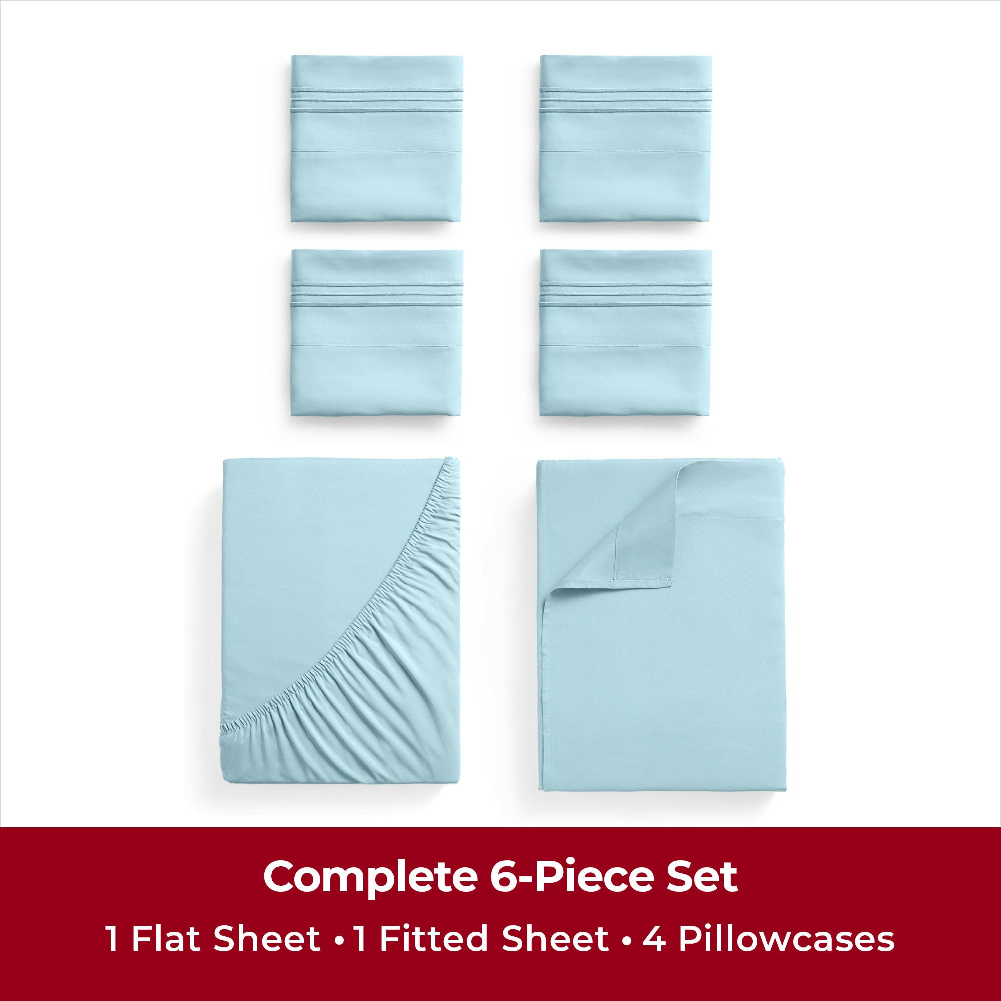 Mellanni Full Sheet Set - 6-Piece Iconic Collection Bedding, (Including 4 Pillowcases), 16-Inch Deep Pocket, Easy Care, Extra Soft, Cooling Sheets, Brushed Microfiber - Aqua