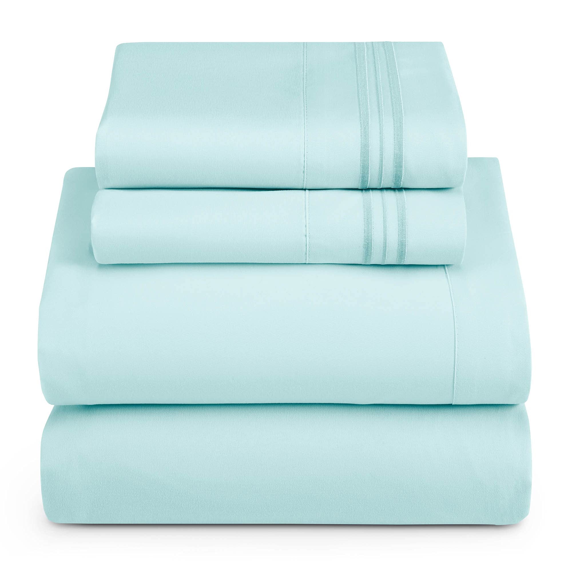 Hearth & Harbor Twin Size Sheets - 3 Piece Bed Sheet Set, Hotel Luxury Double Brushed Bed Sheets - Extra Soft Bedding Sheets & Pillowcases, Twin, Aqua Blue