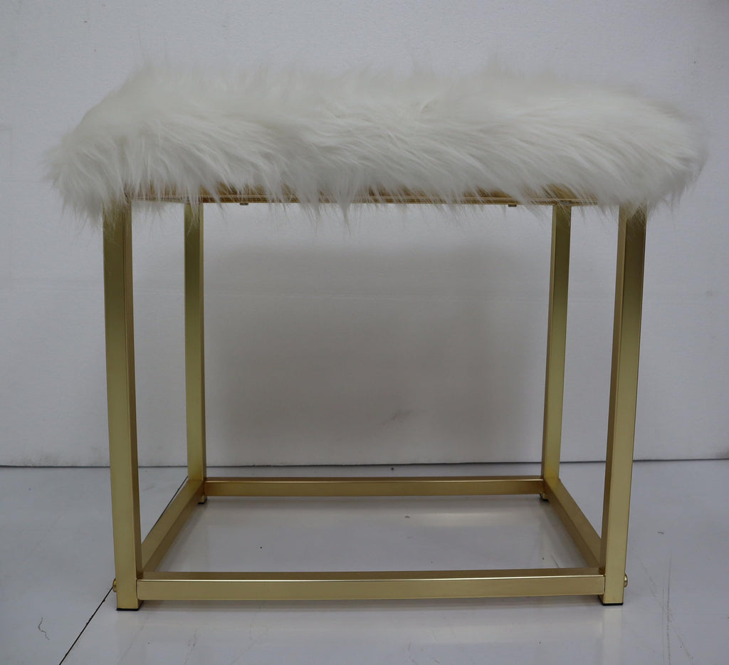 Acme Adao Vanity Mirror & Stool in Faux Fur Mirror Pink & Gold Finish