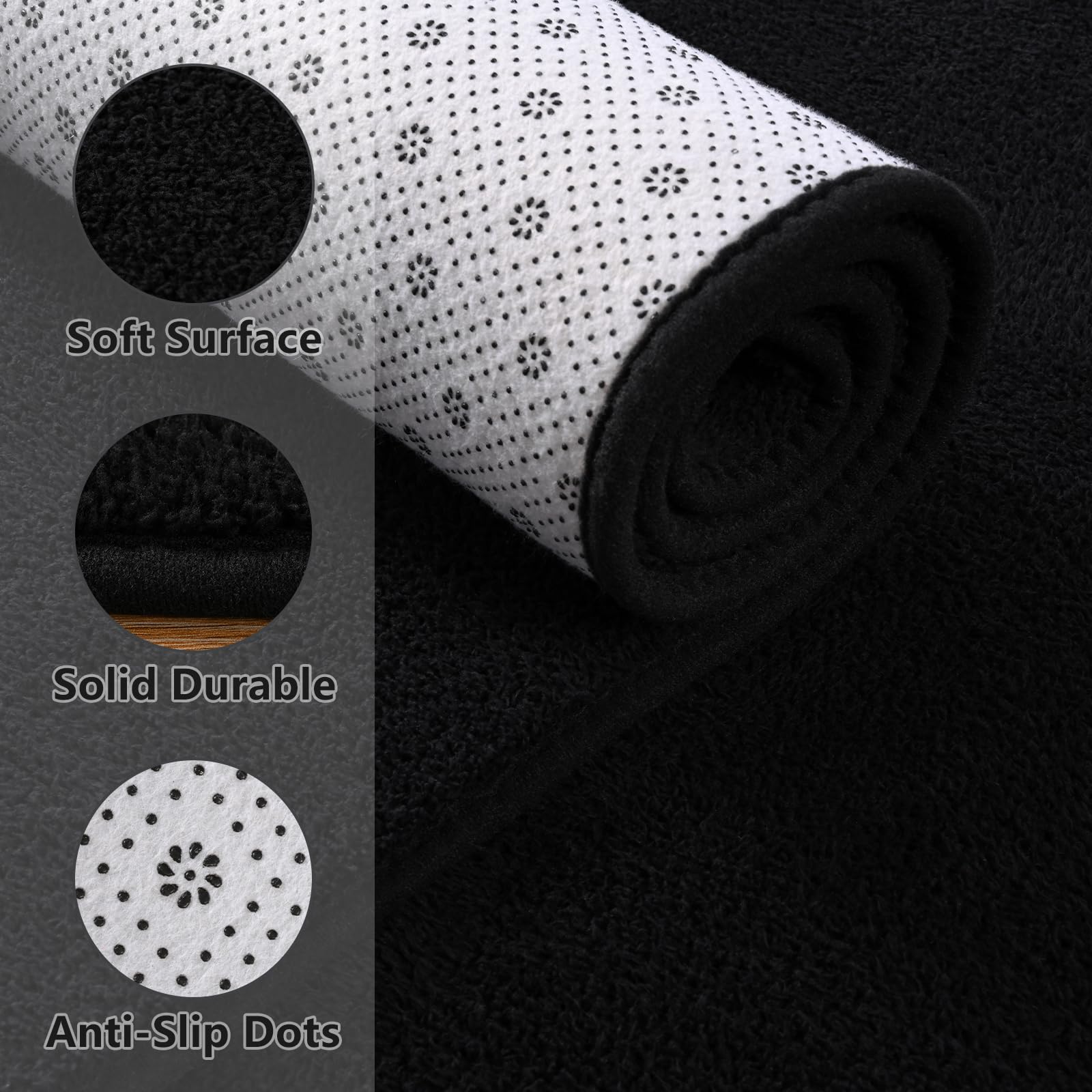 Larhom Large Modern Area Rugs For Bedroom Living Room, 5X7 Feet Black Rug, Thickened Memory-Foam Indoor Carpets, Minimalist Rug