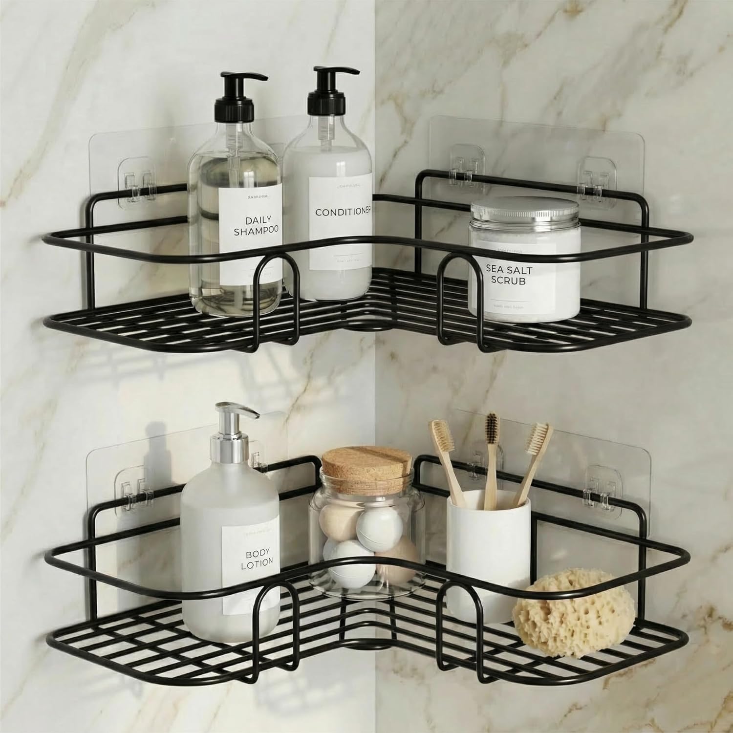 SelfAdhesive Corner Shelf Pack Of 2 | Wall Mounted Bathroom & Kitchen Storage Organizer | No Drill Adhesive Rack For Shampoo, S