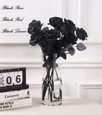 Laelfe 12 Pcs Artificial Flowers Black Roses, Fake Silk Flower Long Stem Artificial Black Rose For Halloween Home Wedding Party