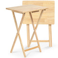 Pj Wood Rectangle Folding Portable Tv Snack Serving Tray Table, Solid Wood Construction With Natural Finish, Natural, 2 Piece Set