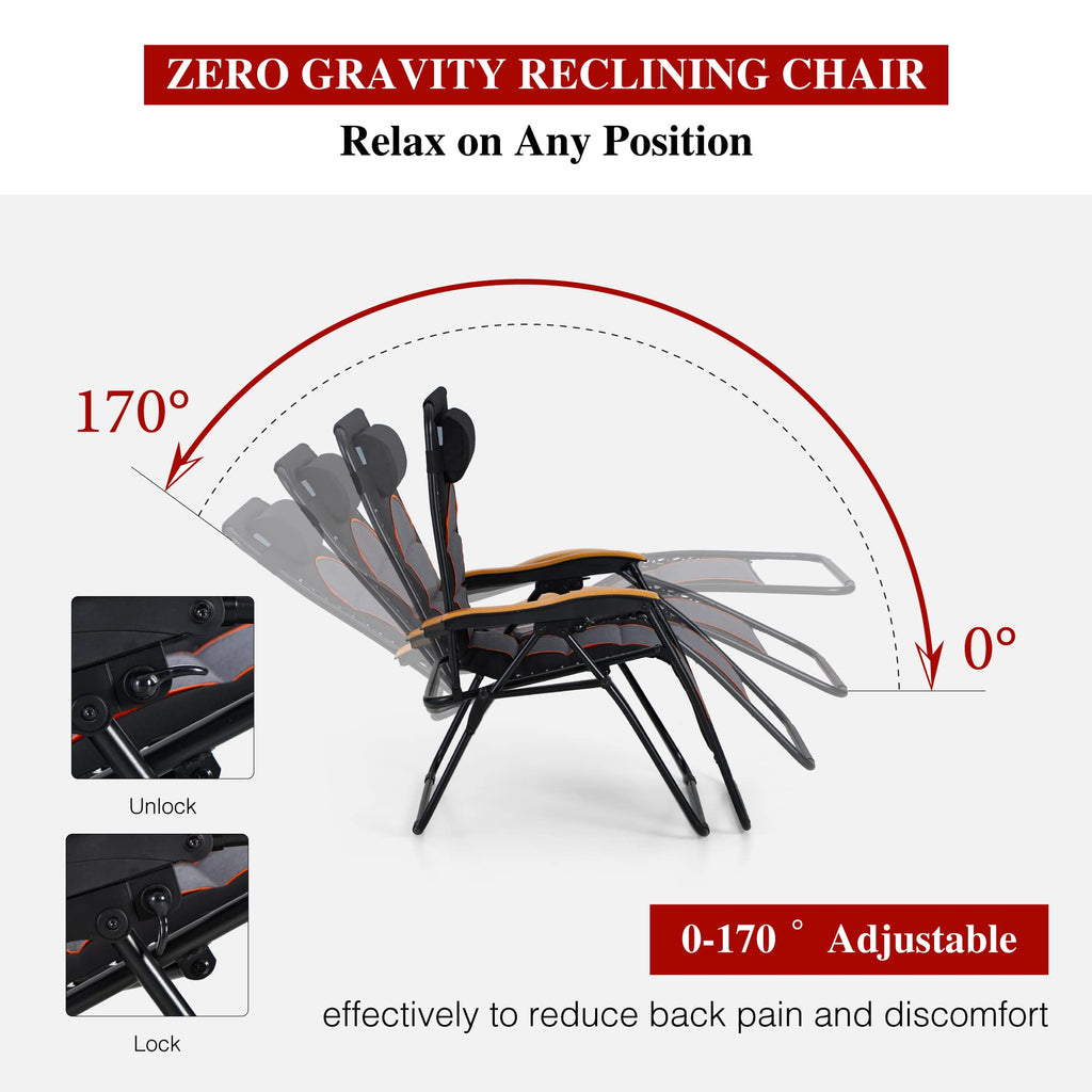 PHI VILLA Oversize Padded Zero Gravity Lounge Chair Black Red Steel Alloy