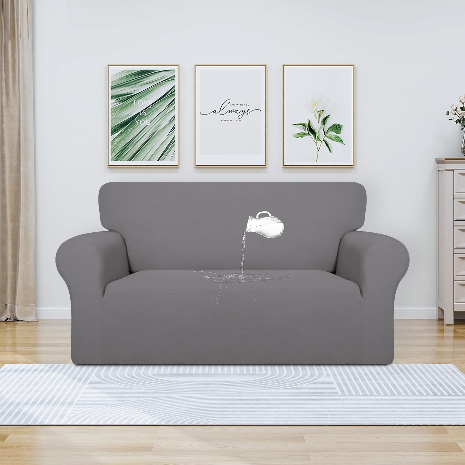 Purefit 100% Dual Waterproof Couch Cover Slipcovers For Couches And Sofas - Stretch Non Slip Fleece Sofa Covers Washable, Leakproof Furniture Protector For Kids, Pets, Dog (Loveseat, Light Gray)