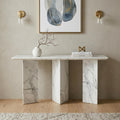 60 Gray and White Genuine Marble Three Leg Console Table
