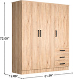 Violet Wardrobe Closet 3 Doors and 3 Drawers (Natural Oak)