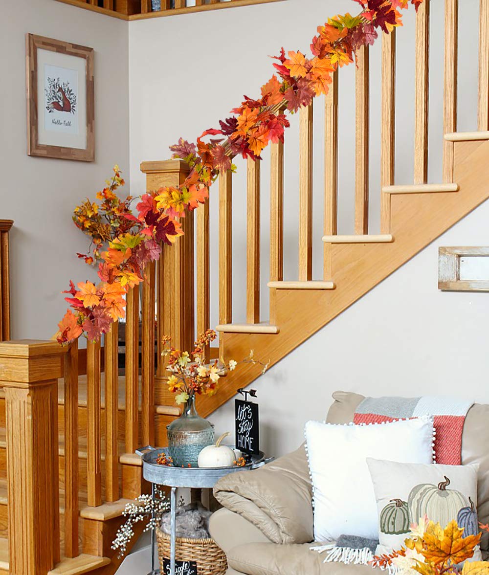 Dearhouse 2 Pack Fall Garland Maple Leaf, 5.9Ft/Piece Hanging Vine Garland Artificial Autumn Foliage Garland Thanksgiving Decor