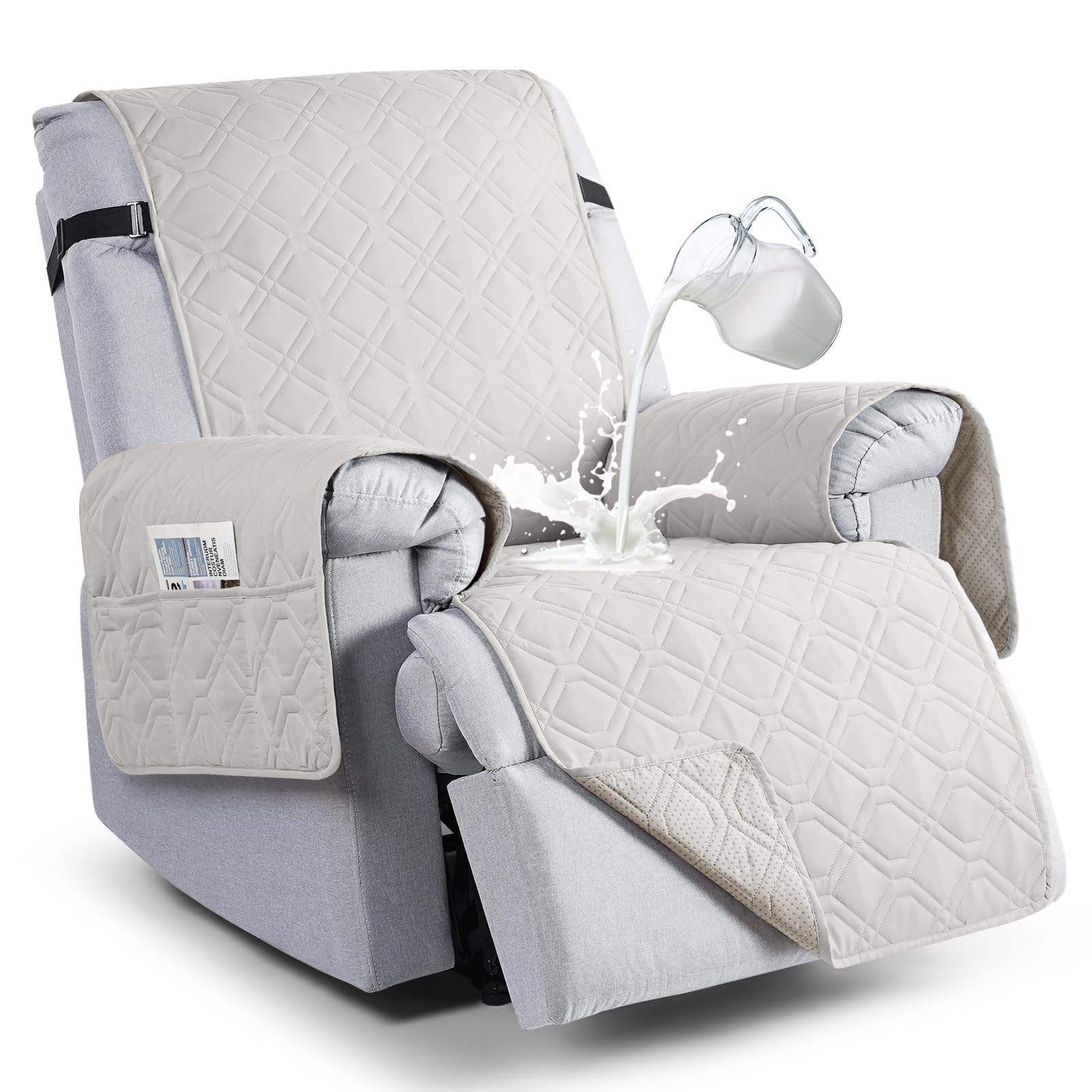 VANSOFY 100% Waterproof Recliner Chair Covers, Recliner Cover Non-Slip Dog Chair Cover Furniture Protector Washable Slipcover wi