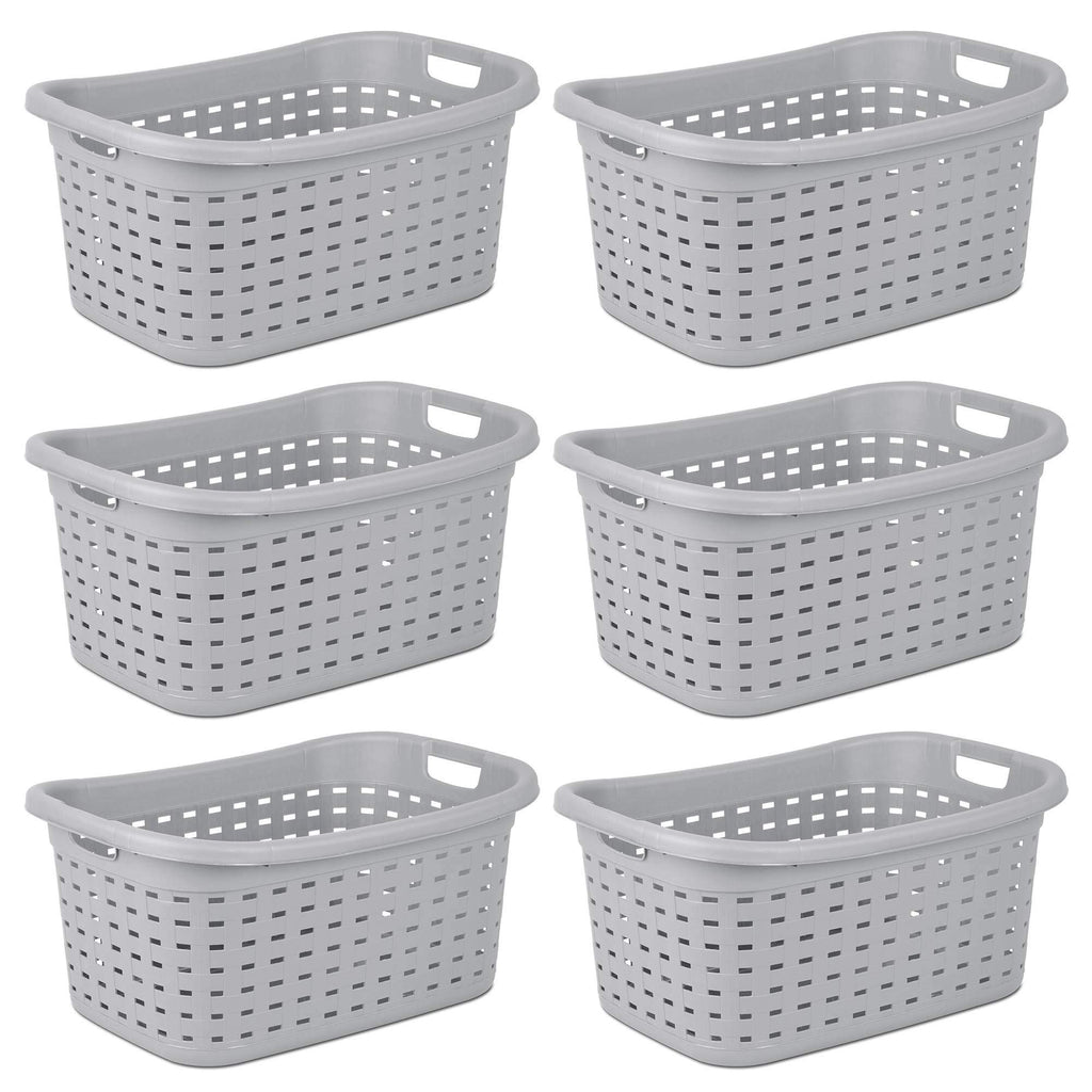 Sterilite Weave Laundry Basket, Freestanding Plastic Clothes Hamper with Handles, 6 Pack, Cement