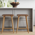 Nathan James Set of 2 Barker Classic Counter Height Wood Barstool with Leather Removable Cushion, Backless Island 24 Bar Stool f