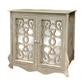 The Urban Port Storage Console with 2 Doors and Scrolled Mirror Trim, Antique White and Silver