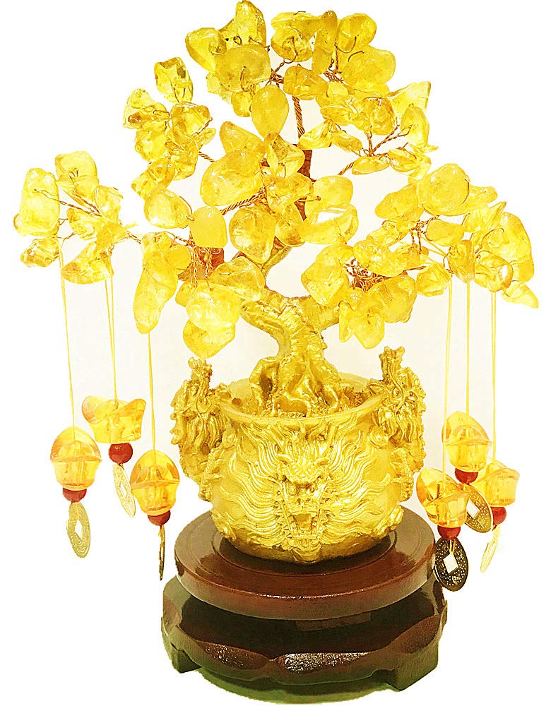 Feng Shui Yellow Crystal Tree/Yellow Crystal Money Tree and Yellow Crystal Tree, Faucet Crystal Tree/Chinese Dragon Fortune Crys