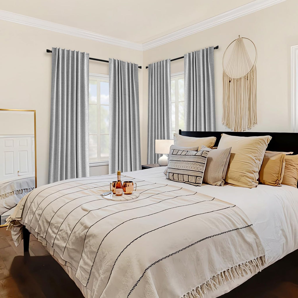 Miulee 100% Blackout Curtains 96 Inches Long Linen Curtains & Drapes For Bedroom Back Tab Living Room Darkening Full Black Out Window Curtain Panels Rod Pocket, Light Grey, 2 Panels Set