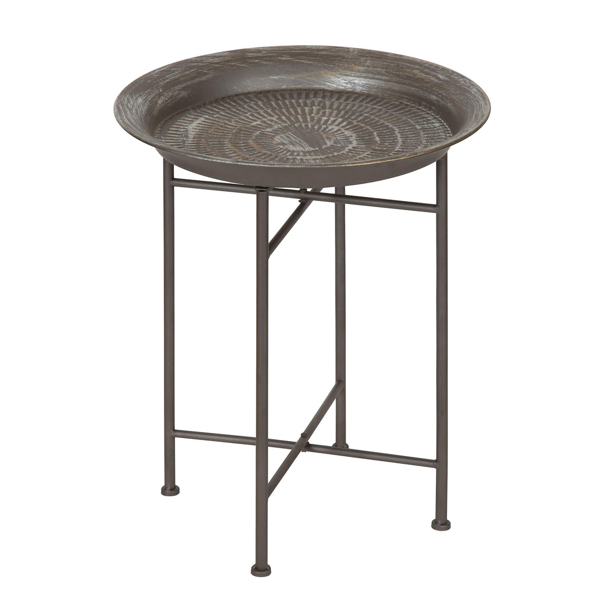 Kate and Laurel Mahdavi Hammered Metal Tray End Table, Pewter, 16.5 inch Diameter