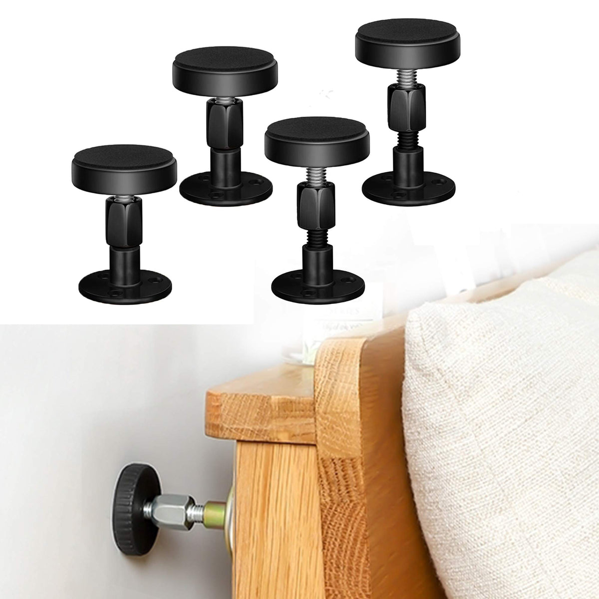 Krisler Adjustable Threaded Bed Frame Antishake Tool, Headboard Stoppers, Bedside Anti Shake Tool For Beds Cabinets Sofas, 4Pcs