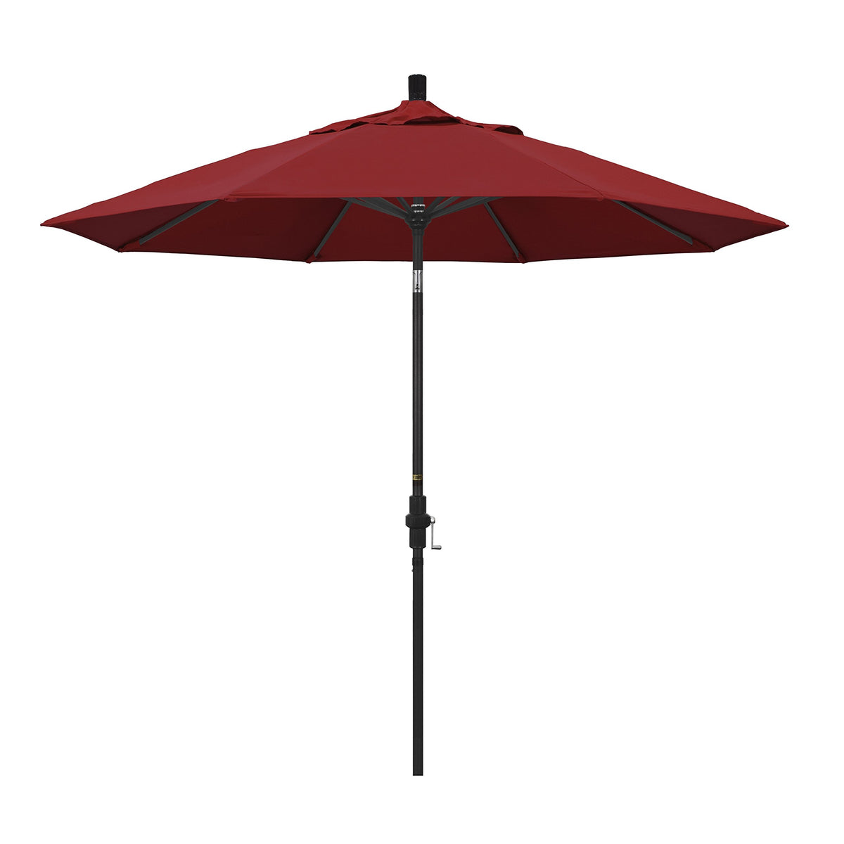 California Umbrella 9 Round Aluminum Market Umbrella, Crank Lift, Collar Tilt, Black Pole, Pacifica Red
