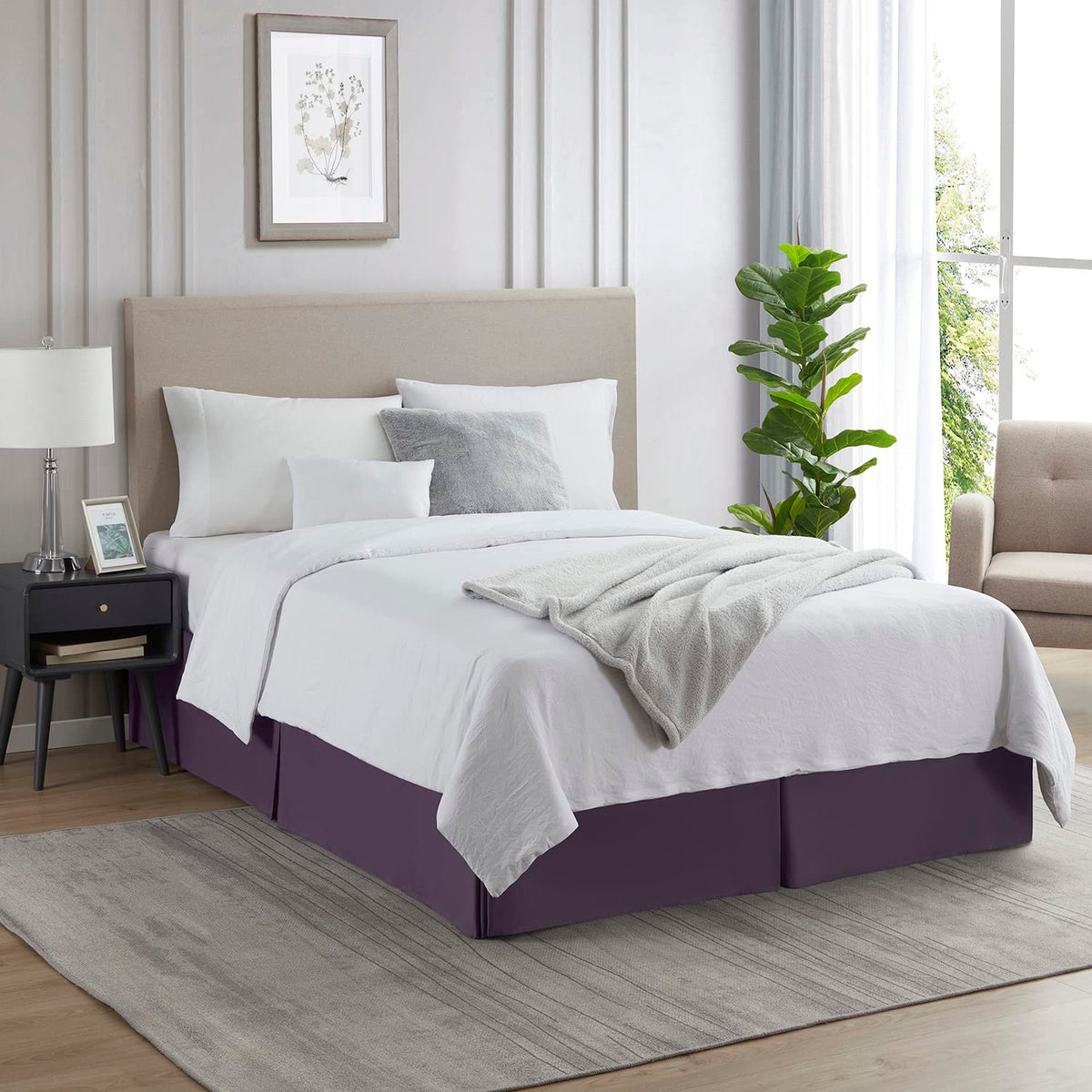 Nestl Dark Purple Full Xl Bed Skirt - Full Xl Size Bed Skirt 14 Inch Drop - Brushed Microfiber Bed Skirts - Hotel Quality Pleated Bed Skirt - Shrinkage & Fade Resistant