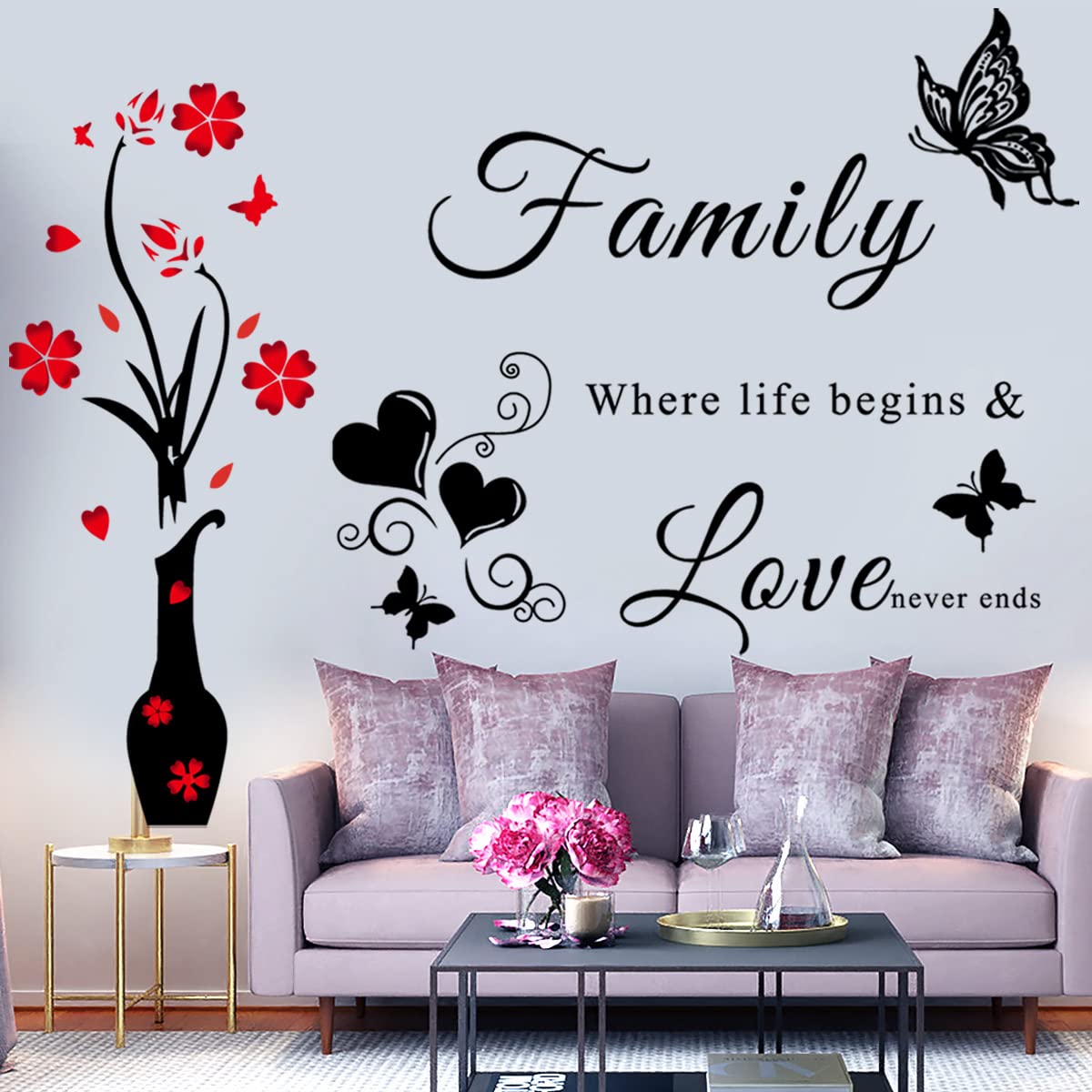 Family Letter Quotes Wall Stickers - Removable Vases & Murals for Living Room, Bedroom, Sofa Backdrop & TV Wall