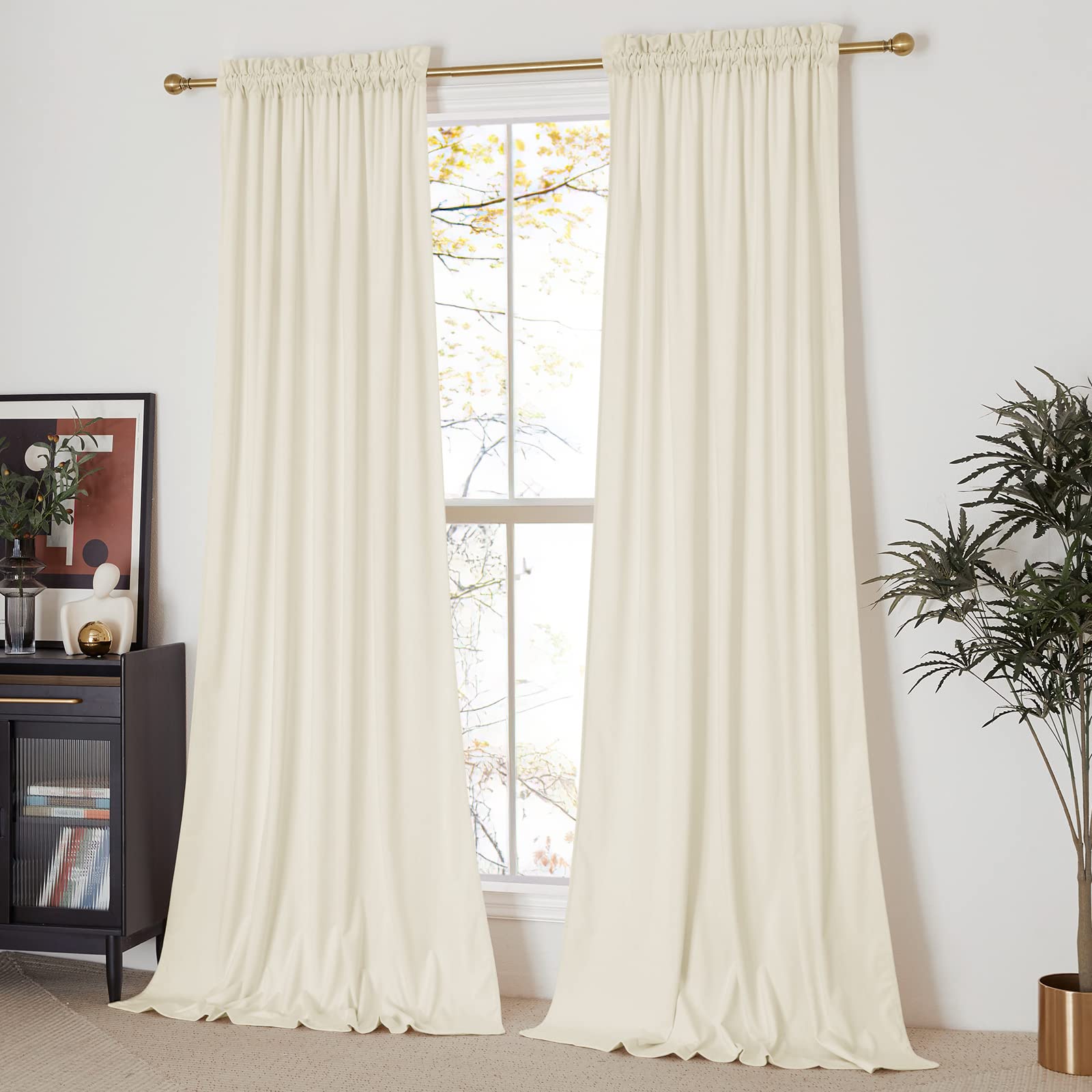 Nicetown Ivory White Velvet Curtains 144' Length For Bedroom Living Room, Room Darkening Velvet Curtains Thermal Insulated, Lux