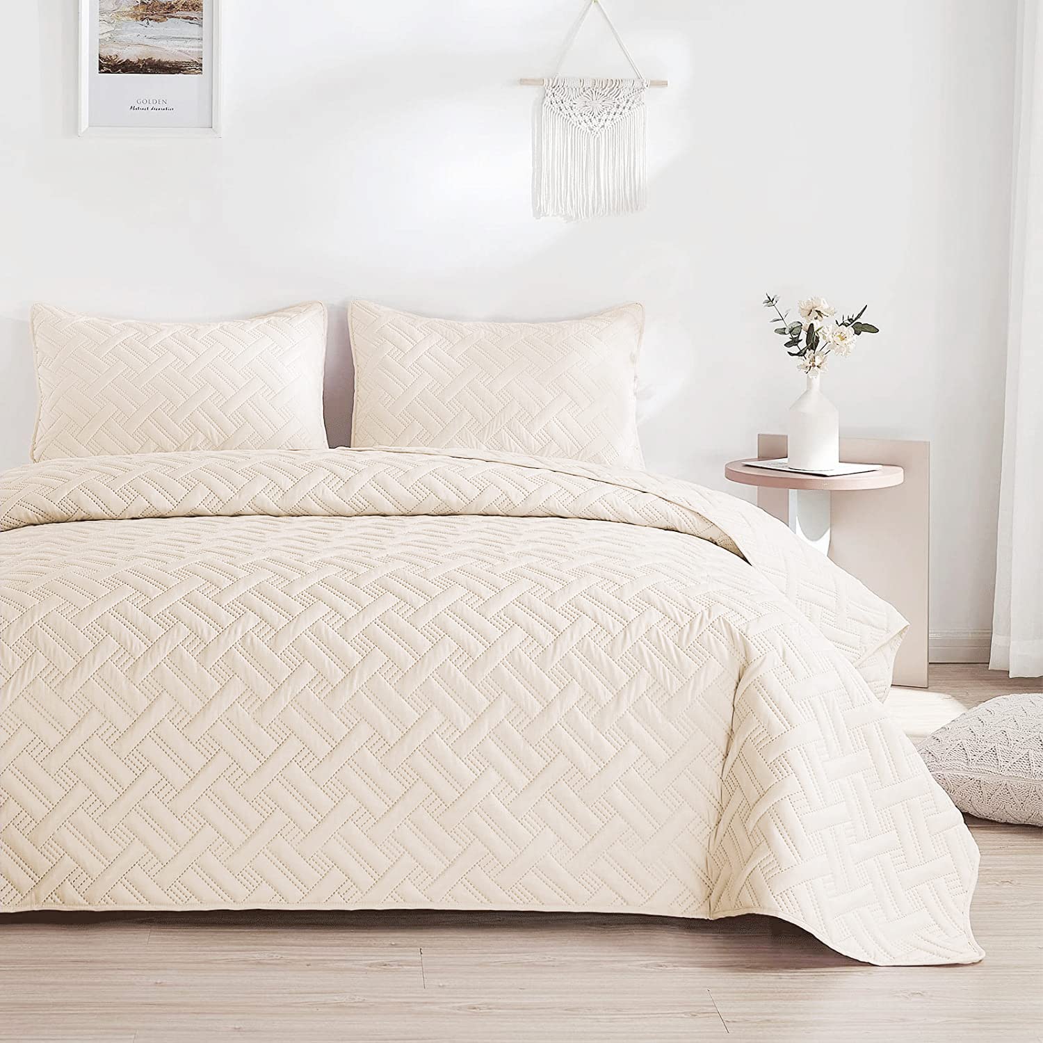 Vas Collections All Weather Ultrasonic 3 Pcs Comforter Set With Pillow Shams  Light Weight Bedspread/Duvet/Quilt  Double, 120 