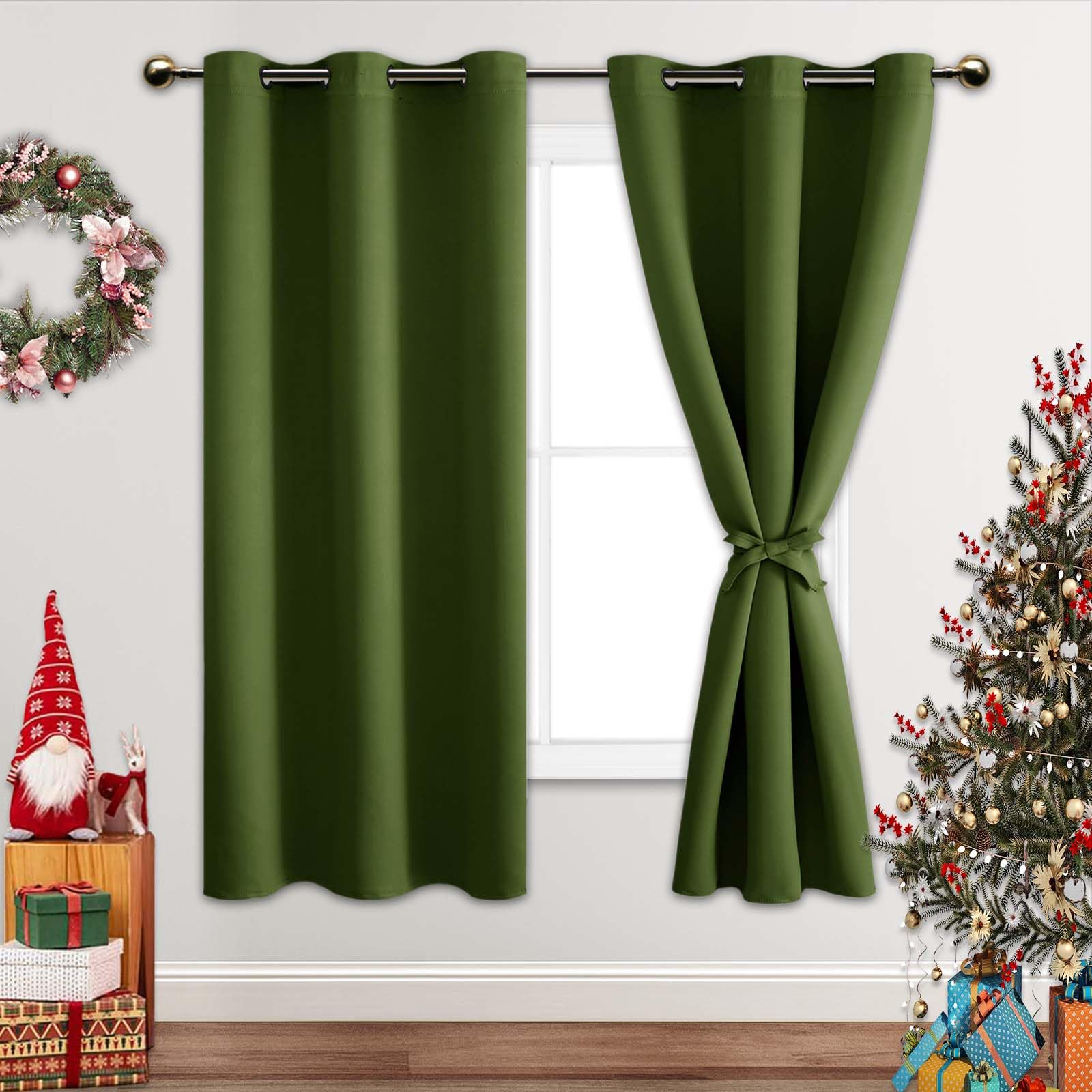 Jiuzhen Olive Green Blackout Curtains For Bedroom - Light Blocking And Noise Reducing Grommet Curtains For Living Room Darkening Curtains, Set Of 2 Window Curtain Panels, 42 X 63 Inch Length