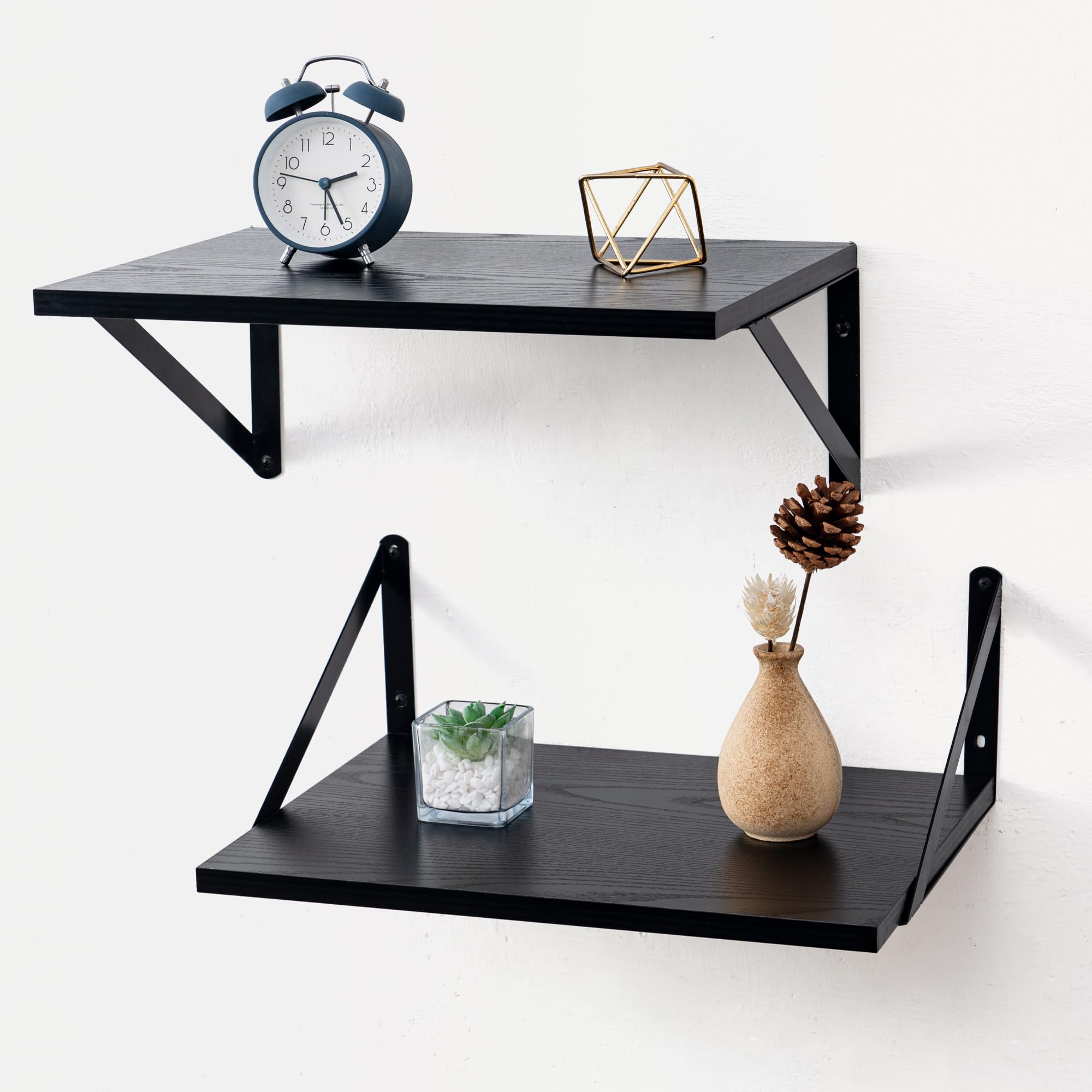 Axeman Deep Floating Shelves, 16W x 12D Black Floating Shelves for Wall, Wood Wall Shelves Set of 2, Large Floating Shelves Blac