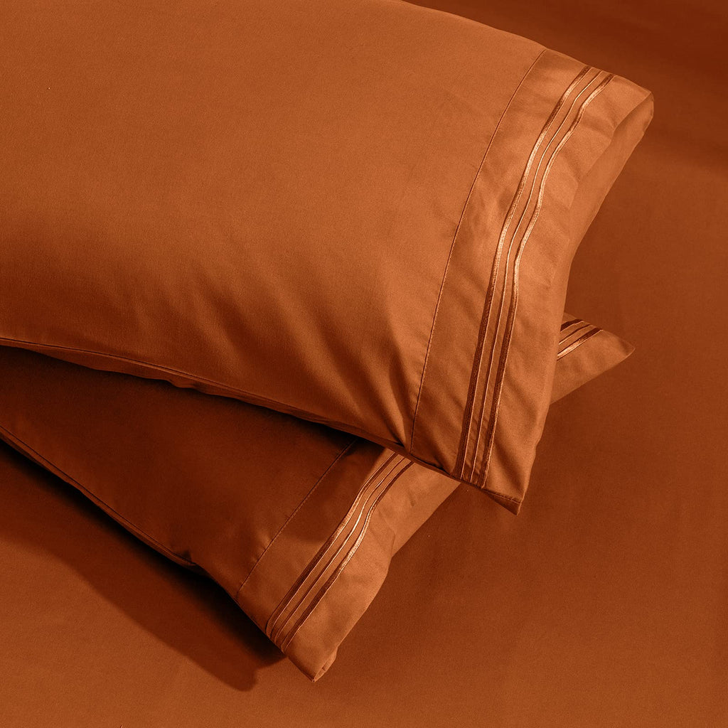 Aormenzy Microfiber Pillow Cases - Standard Size Set Of 2-1800 Thread Count Ultra Soft Rust Pillowcases - Wrinkle Resistant Pill