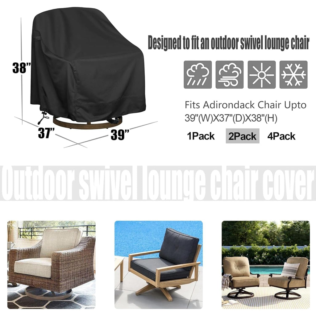 Outdoor Swivel Lounge Chair Cover 2 Pack, Fits To (39' W X 37' D X 38' H) Lawn Patio Chairs, 420D Tear-Resistant, Uv Resistant, Waterproof For Furniture Covers
