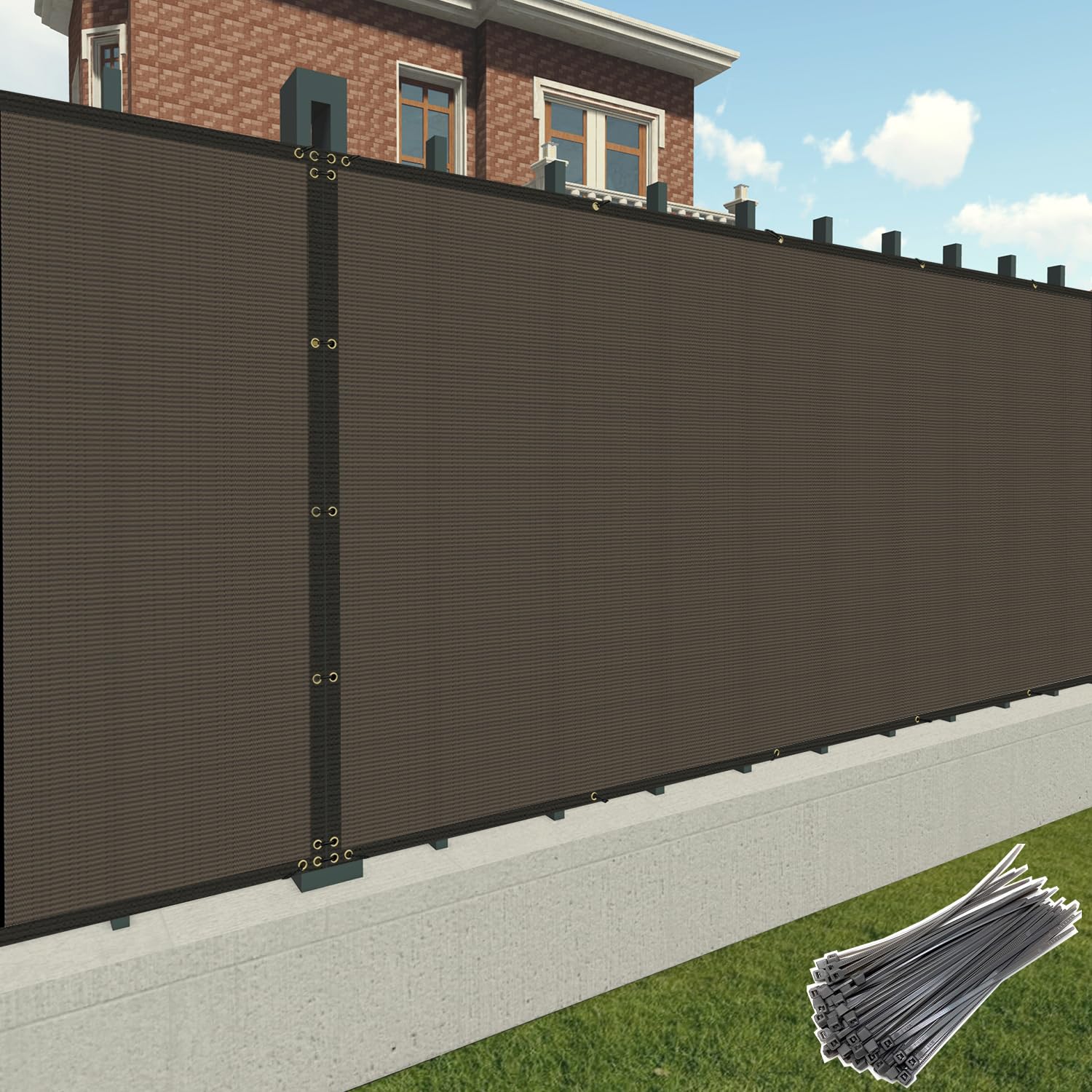 Patio Paradise 4' X 50' Brown Fence Privacy Screen, Commercial Outdoor Backyard Shade Windscreen Mesh Fabric With Brass Gromment