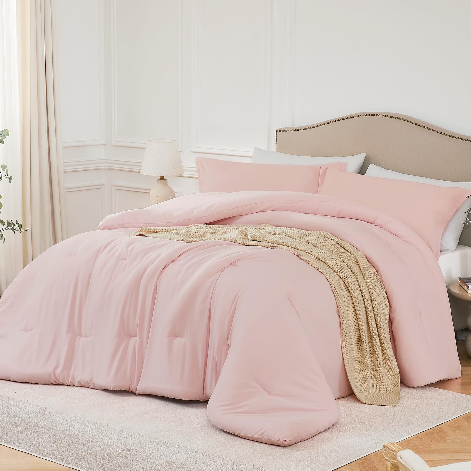 Quataly California King Comforter Set Blushpink,3Pcs Soft Lightweight Breathable Bedding Comforter Sets For All Season, Cal King