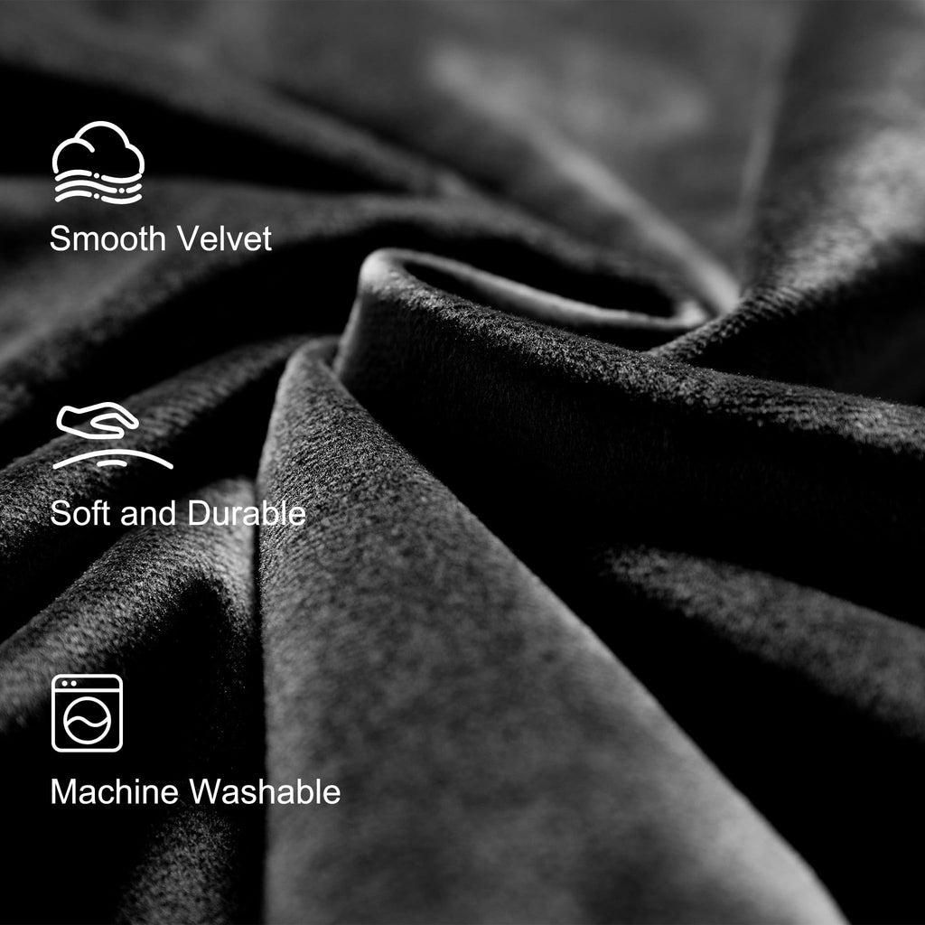 Lazzzy Velvet Blackout Curtains Black Thermal Insulated Drapes For Bedroom Living Room Darkening Window Treatments Super Soft Luxury Grommet 84 Inches Long 2 Panels