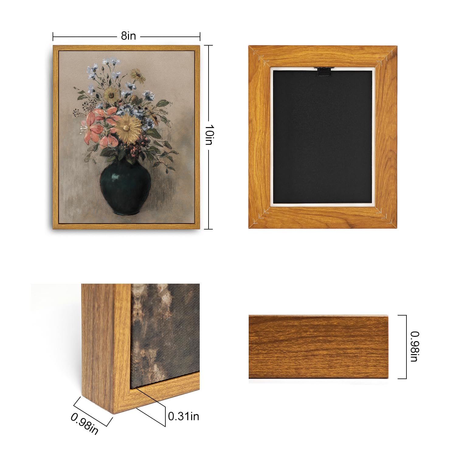 Roslynity Framed Canvas Wall Art Vintage Print Wildflowers Still Life Paintings Neutral Pastel Antique Retro Aesthetic Artwork F