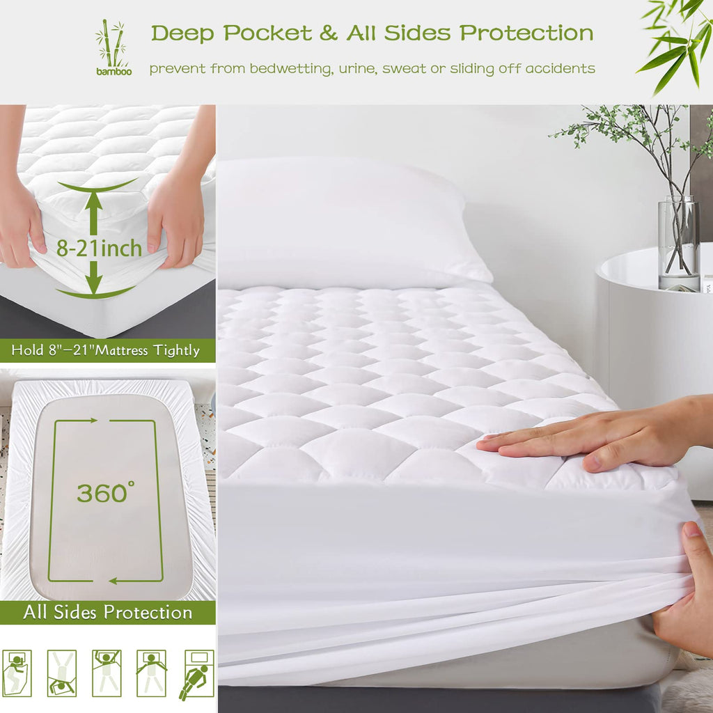 Grt California King Mattress Protector Waterproof, Rayon From Bamboo, Cooling Quilted Fitted Mattress Pad, Noiseless Waterproof
