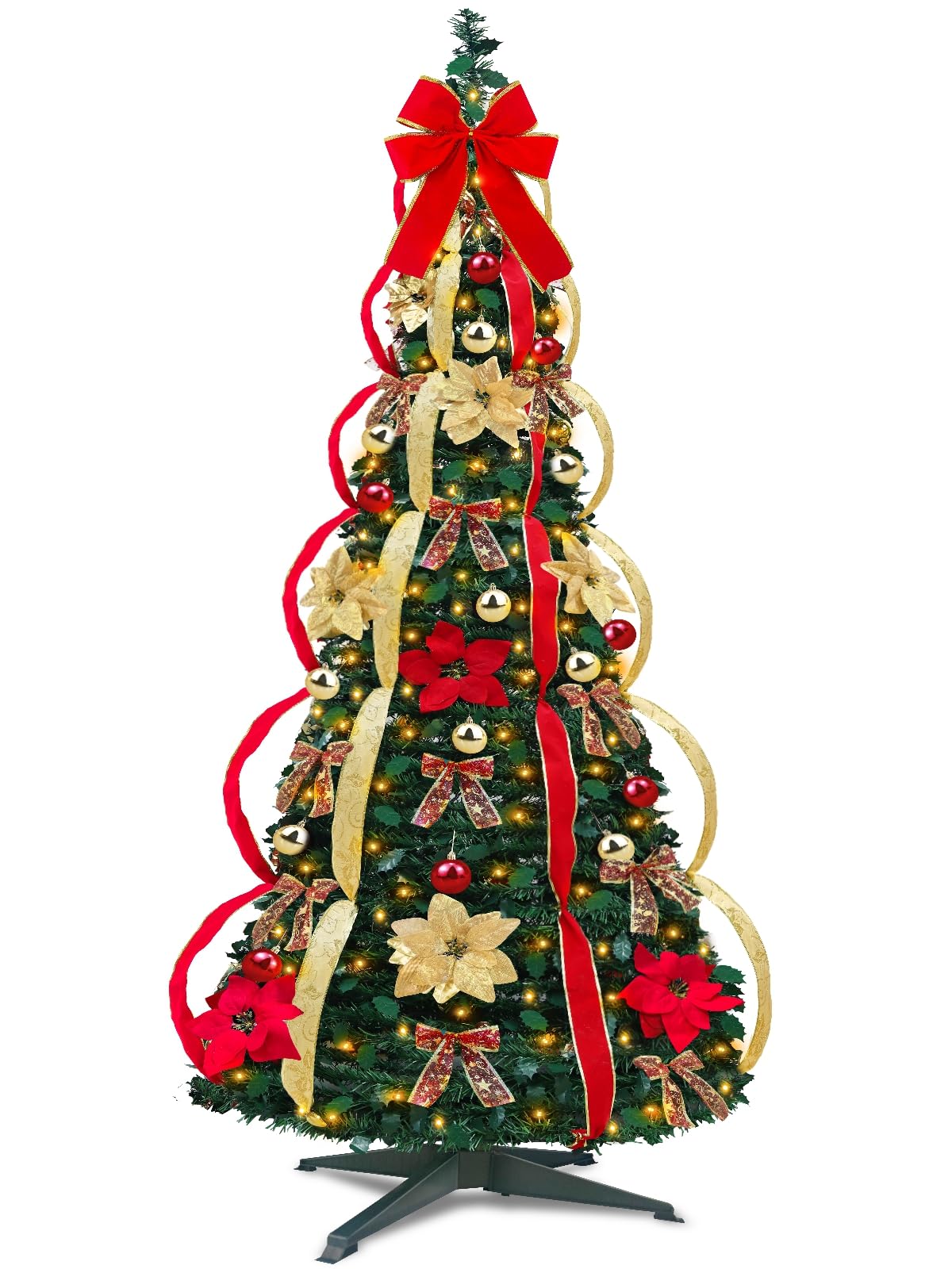 7 Ft Pop Up Full Christmas Tree Prelit 8 Modes 250 Warm White Lights Timer,Pre-Decorated 1 Minute Pull Up Christmas Tree 84 Orna