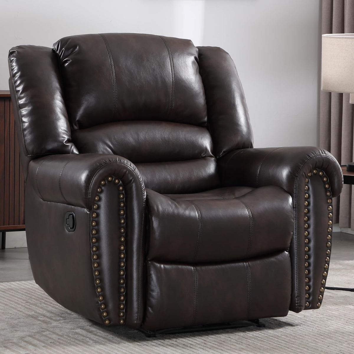 Canmov Leather Recliner Chair, Classic And Traditional Manual Recliner Chair With Comfortable Arms And Back Single Sofa For Livi