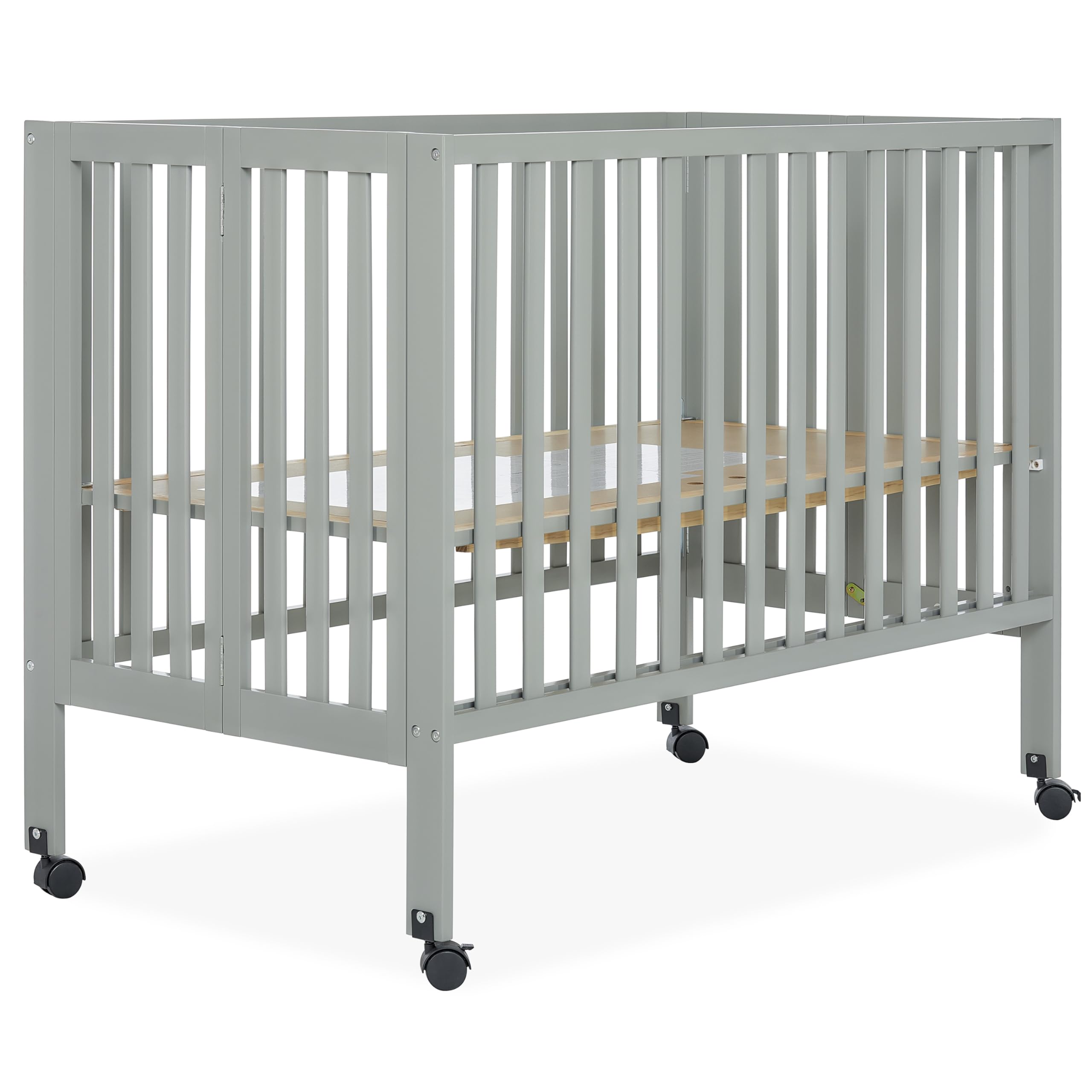 Dream On Me Quinn Full-Size Folding Crib in Cool Grey, Removeable Wheels, Modern Nursey, Adjustable Mattress Support, Portable C