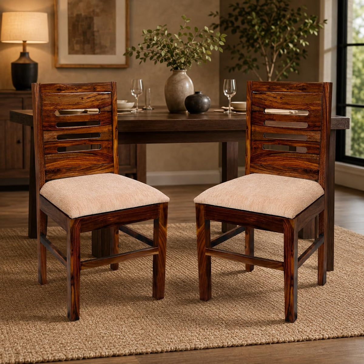 Mv Furniture Solid Sheesham Wood Dining Chairs Set Of 2 | Wooden Two Chairs For Living Room | Colour Finish  Honey Teak Finish