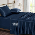 Vonty Satin Sheets Extra Deep Pocket Queen Sheet Sets - Cooling & Silky Satin Queen Size Sheets with 18-24 Inch Deep Pocket, Nav
