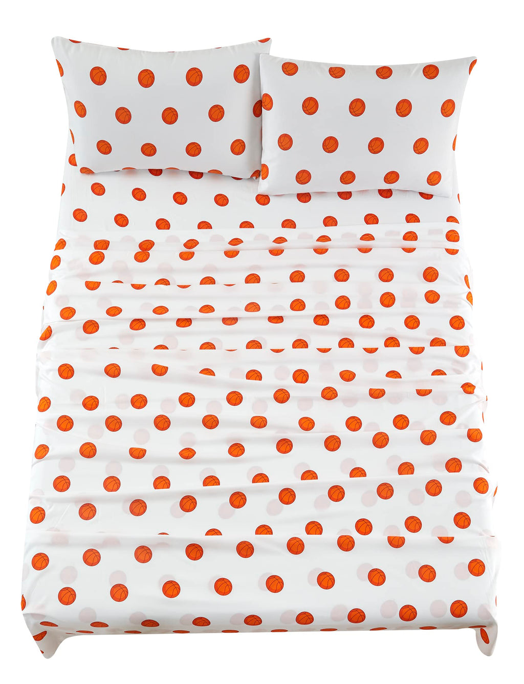 Chezmoi Collection 3-Piece Kids/Teens Sports Sheet Set - Soft Microfiber White Orange Basketball, Twin Xl Size